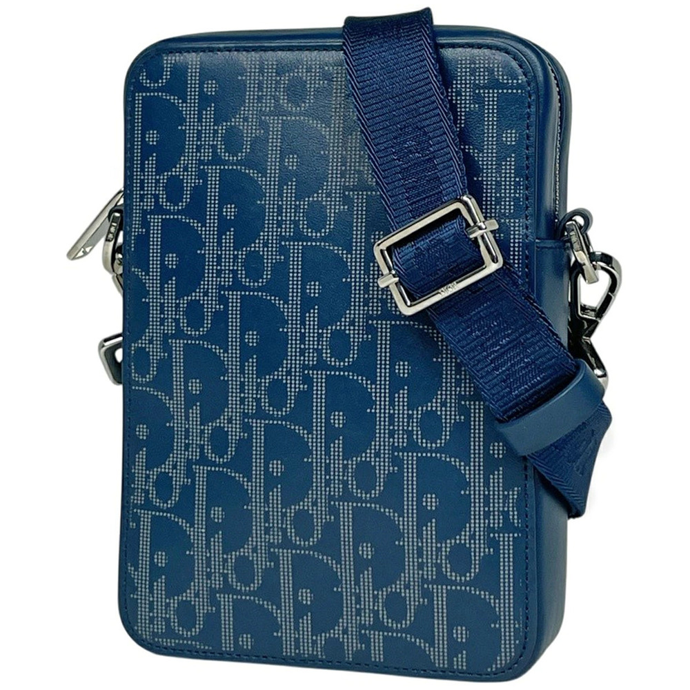 Christian Dior World Tour Messenger Shoulder Bag Trotter Leather Blue